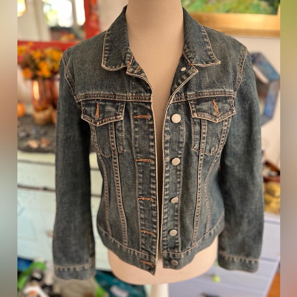 J. Crew Distressed Denim Jacket Jean Jacket S Dark Wash Boho VGUC